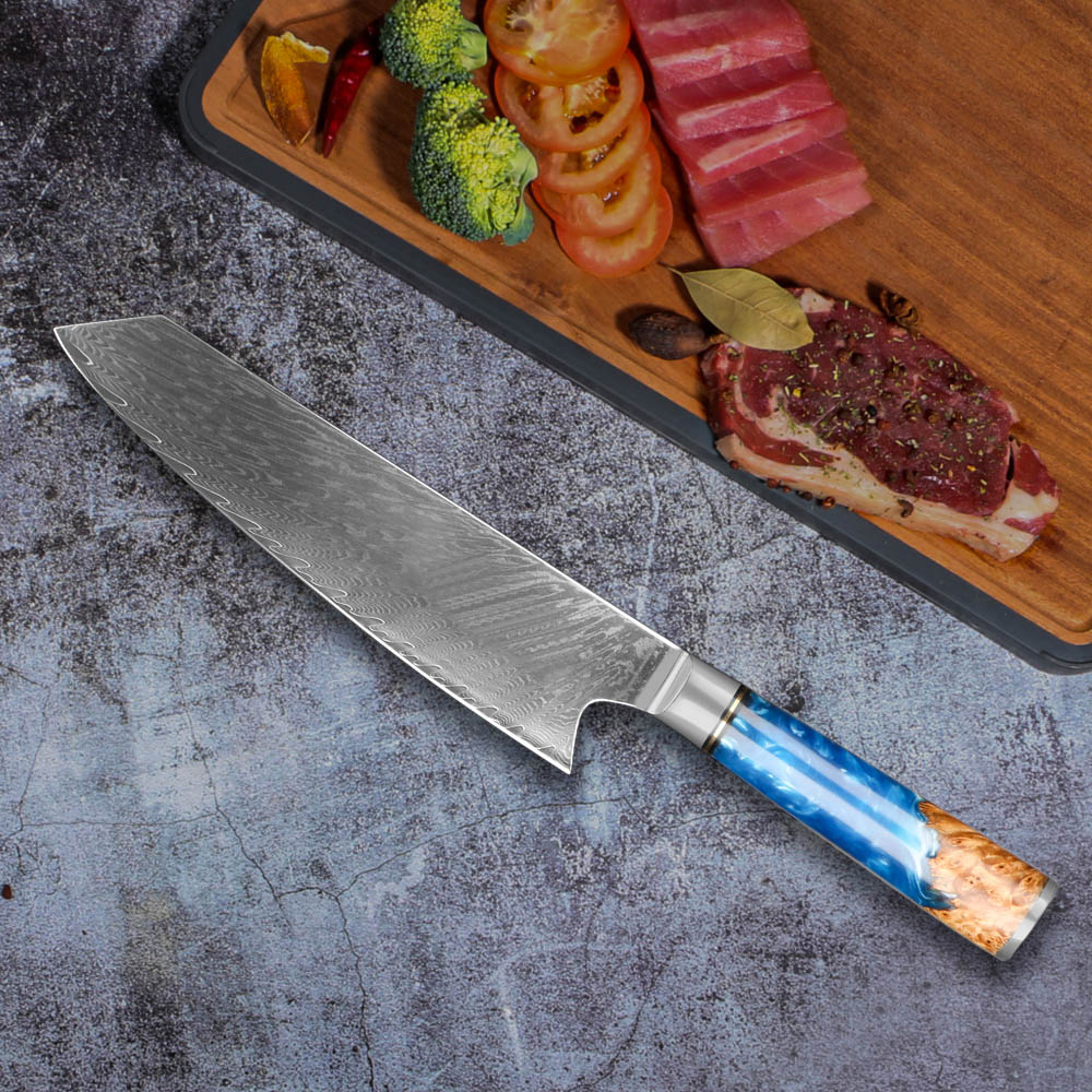 MOKYING Forged Kitchen Knife Set Damascus Steel Chef Knife Chopping Kitchen Knife Peeling Bread Knife Blue Resin Handle: B