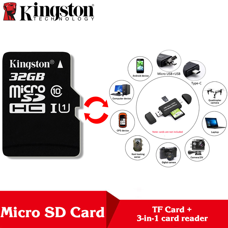 Kingston Microsd 8gb 16gb 32gb 64gb 128gb 256gb Memory Card Class 10 SDHC TF Card With Card Adapter/Reader for iphone&Laptop: TF32-R320-Reader