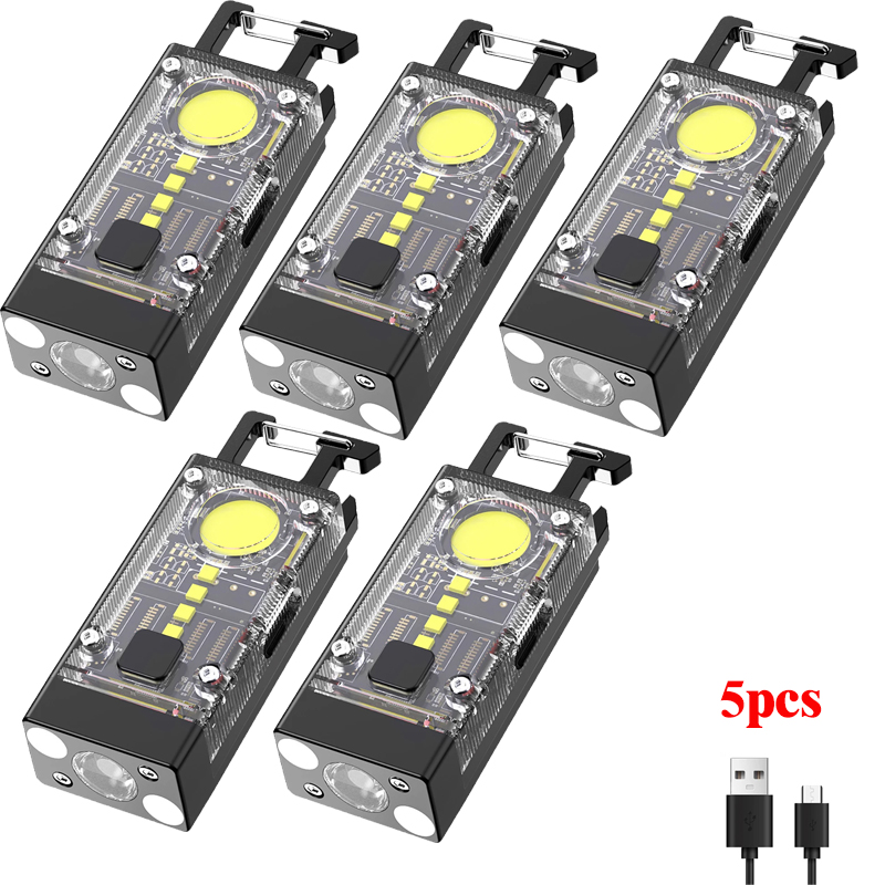 Mini lampe de poche LED solaire EDC, torche porte-clés multifonctionnelle portable, lanterne de camping COB aste par USB avec magnétique de bain: Rouge