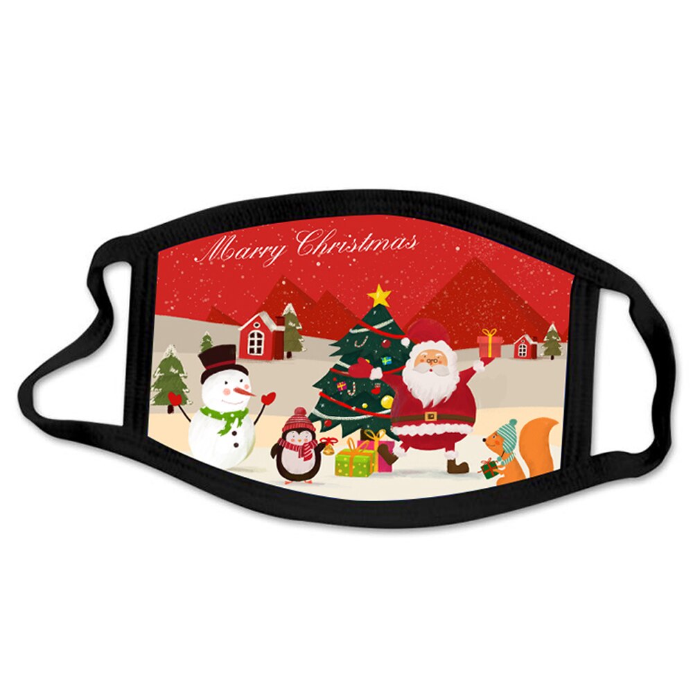 10 pièces/ensemble masque de noël mignon noël bonhomme de neige impression masque doux respirant réutilisable lavable visage couverture de noël décor