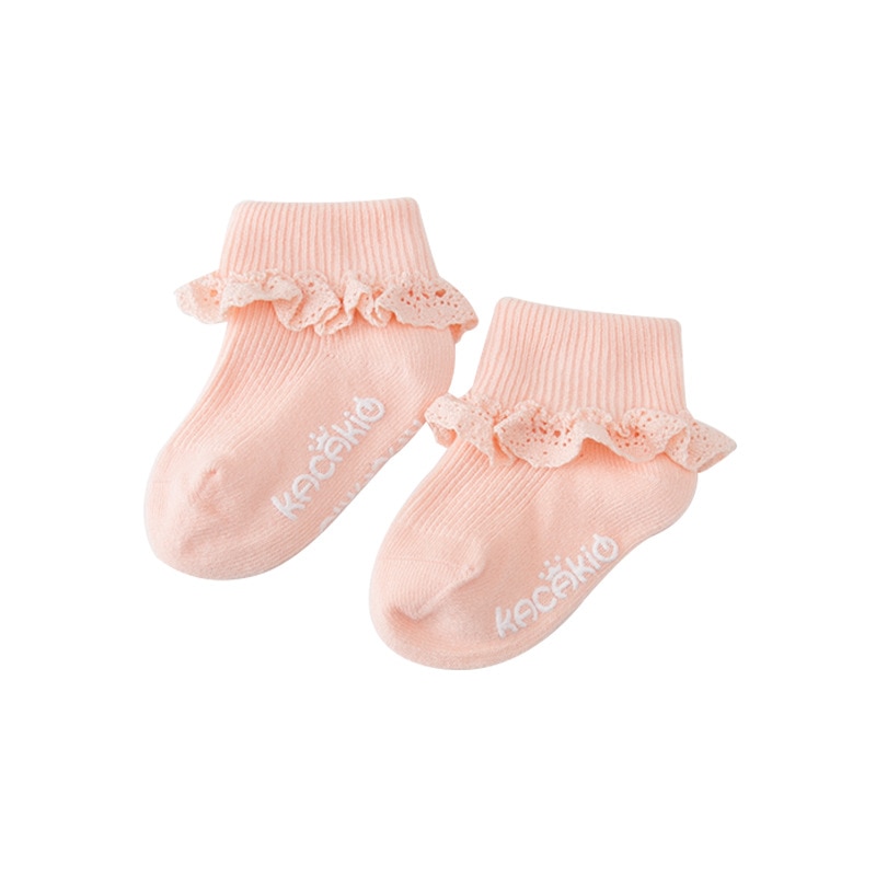 Sweet Princess Baby Girls Socks Cotton Ruffles Ankle Length Baby Calcetines Newborn Socks Pink/White for 0-4 Years