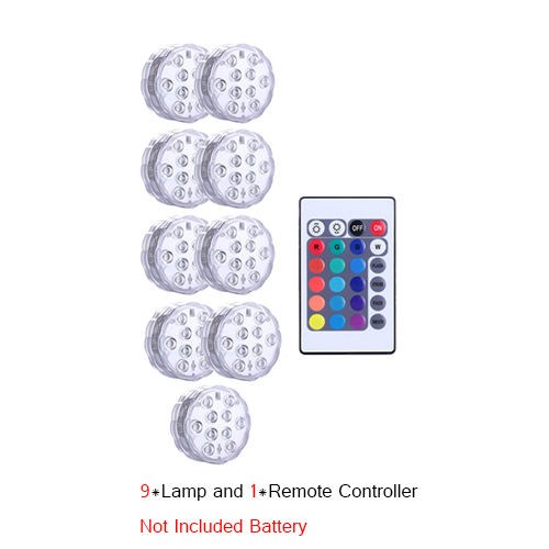 Tauch LED-leuchten Unterwasser Licht Wasserdicht Batterie Betrieben Fernbedienung kabellos10LED RGB Badewanne Schwimmbad Vase Lampe: 9 Lampe 1Regler