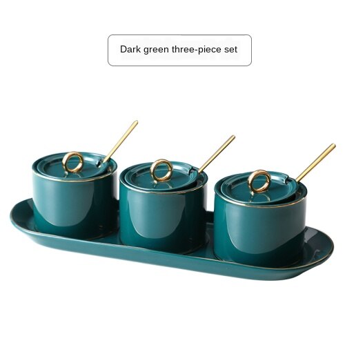 Seasoning box ceramic seasoning jar seasoning can kitchen using Nordic seasoning combination set seasoning bottle salt cans.: Brown