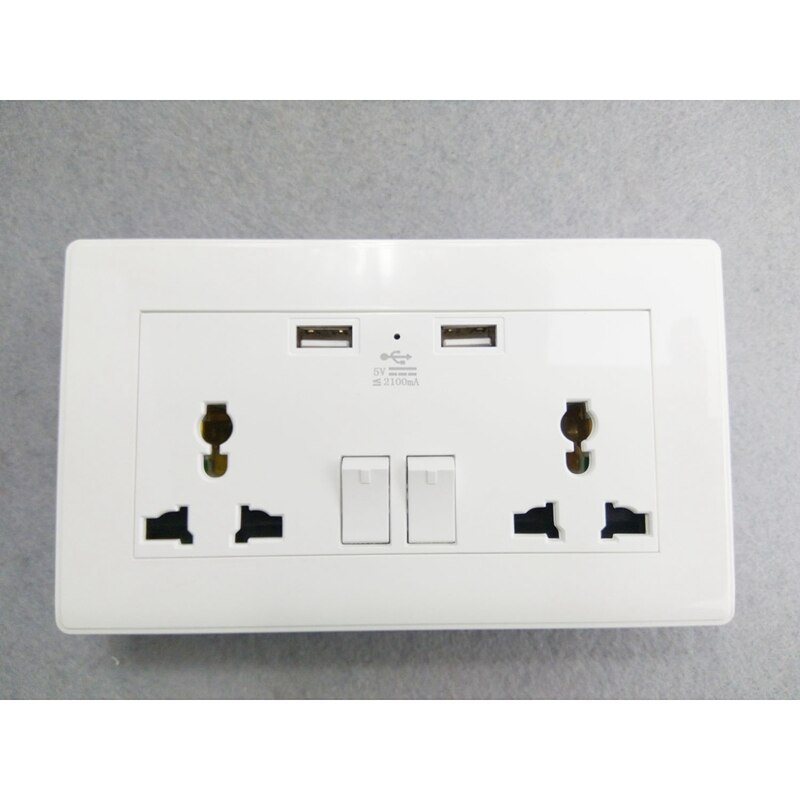 International Universal Plug Socket 2.1A Usb Wall Switch Socket 3 Holes Dual Usb Port Power Charger Outlet Panel
