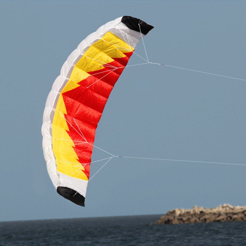 Cometa de Parafoil de doble línea de nailon, , con mango y línea trenzada de potencia, Kitesurf, deportes de playa, arcoíris, 2m