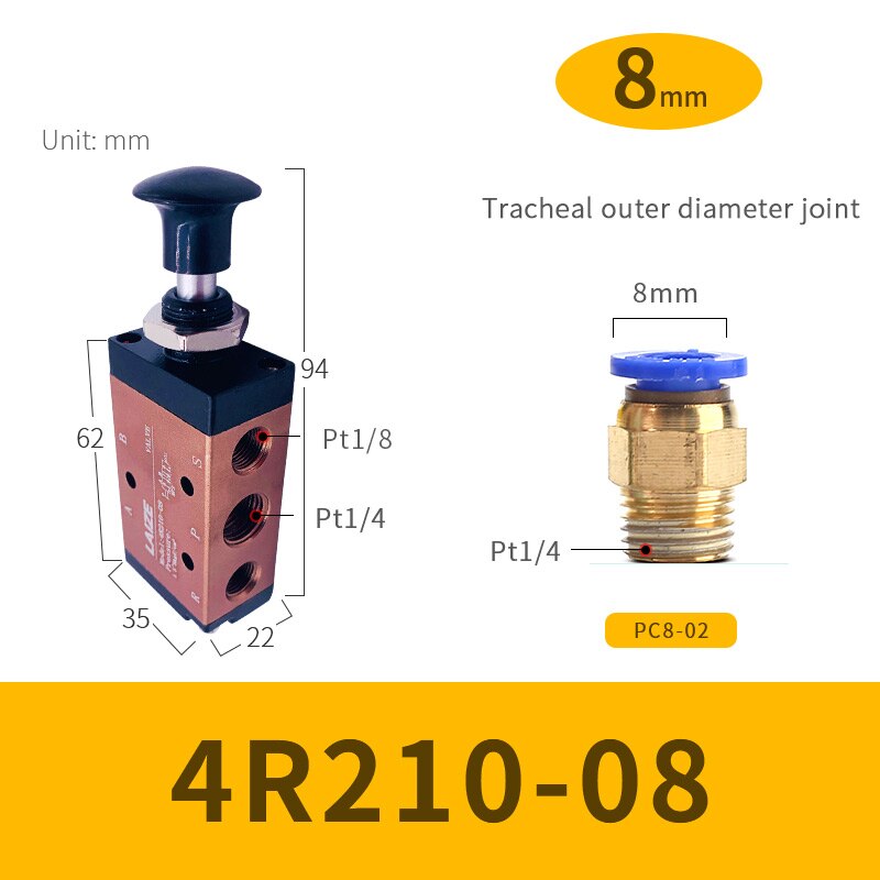 Pneumatic Switch Manual Valve 4R210-08 Hand Push Pull Valve Mechanical Valve Cylinder Valve Switch Valve Pneumatic Control: 8