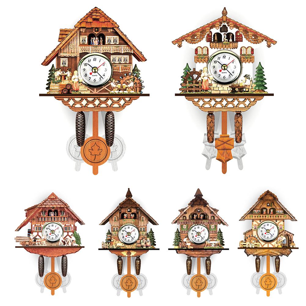 Reloj de cuco de resina 3D hecho a mano de madera antigua nórdica, colgante de pared, llamada de pájaro, campana de tiempo, cronometraje, oscilación automática para niños Roo
