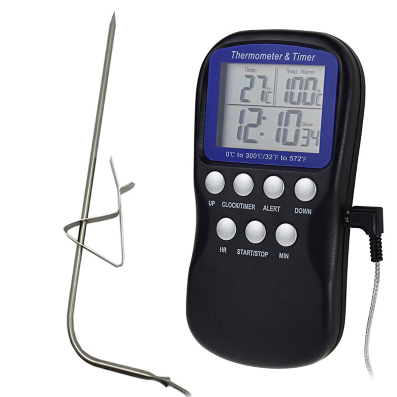 LCD Digital Probe Oven Thermometer Kitchen Cooking Timer Clock Food Meat BBQ Thermometer 0-300℃