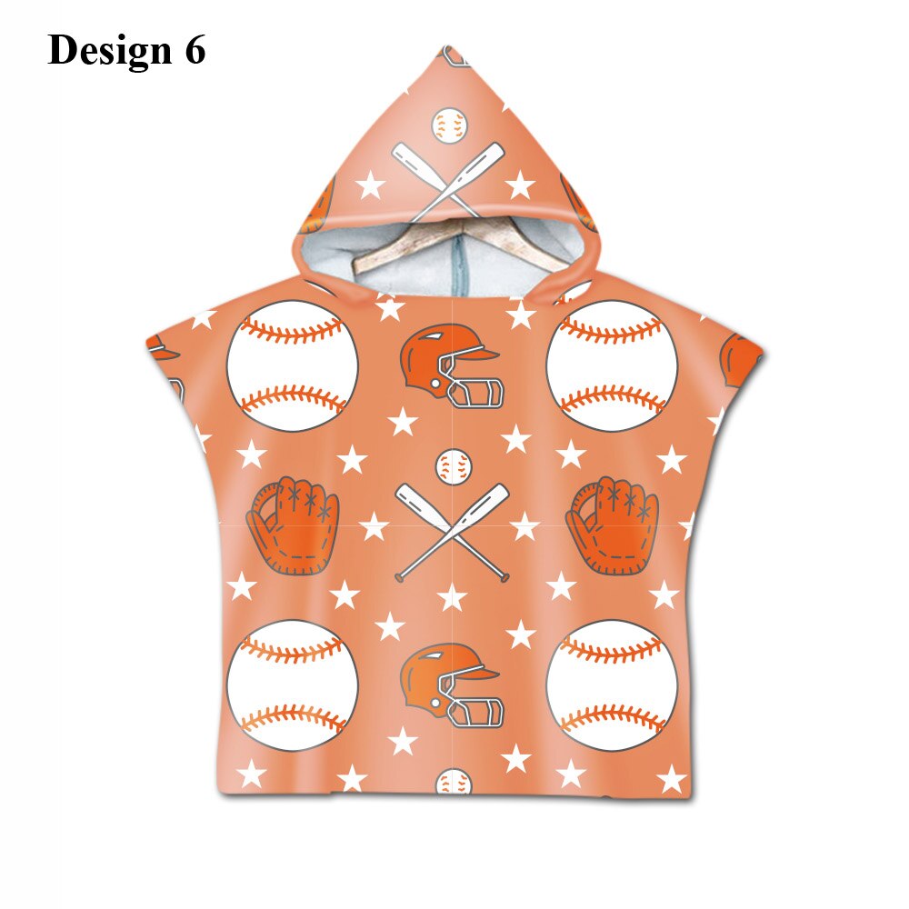 Nieuwigheid sport honkbal print baby kinderen kinderen capuchon handdoek zwembad bad strand poncho handdoek cape: Ontwerp 6