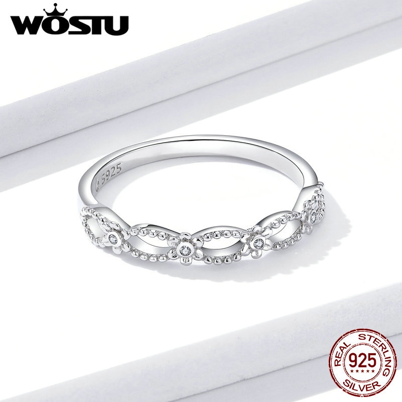 Anel de prata wostu authentic 925 prata esterlina filigrana feminino anéis de dedo para mulheres casamento noivado jóias anel anel anel anel anel anel anel anel anel