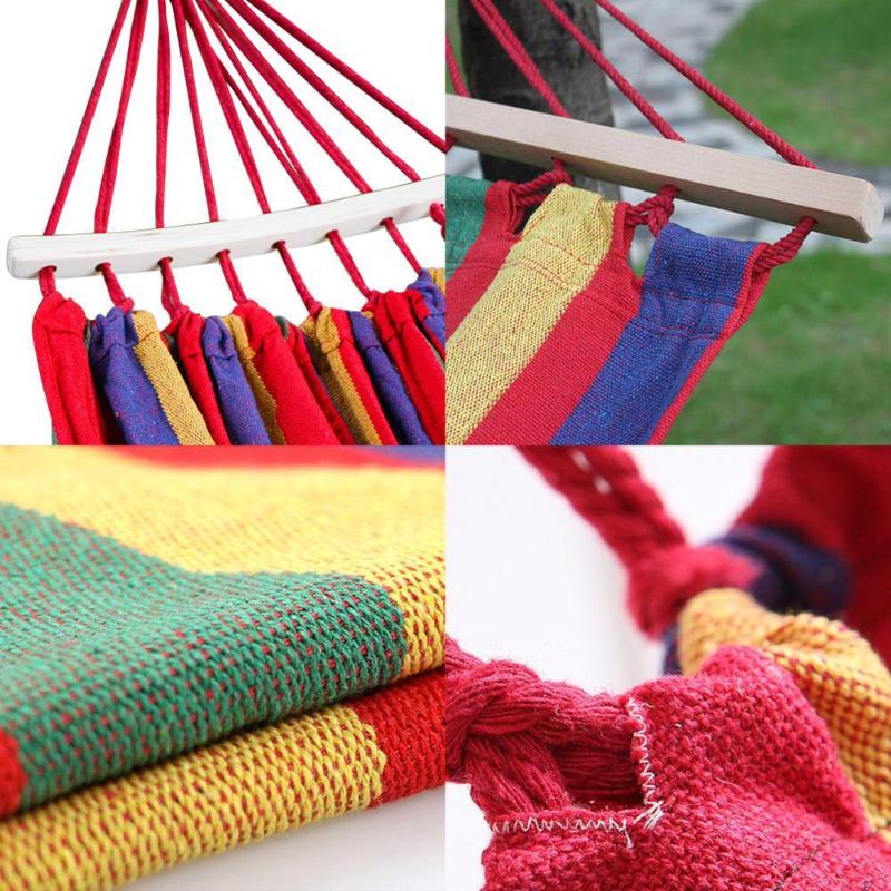 190X150cm Dubbele Tuin Hangmat Draagbare Sport Home Reizen Outdoor Camping Swing Opknoping Stoel Dikke Canvas Streep Bed Hangmat