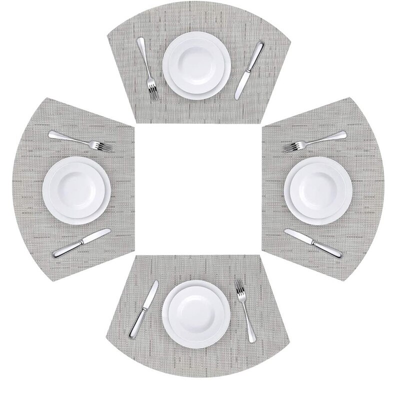 4 pakke rundbordsmatter wedge plassmatter varmebestandige vaskbare pvc crossweave vevde vinyl bordmatter: Default Title