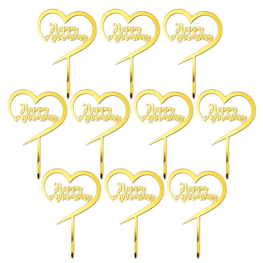 PACK of 10 PCS Happy Anniversary Cake Topper Acrylic Cake Decoration for Anniversary Celebration Gold / Rose Gold: F (PACK of 10PCS)