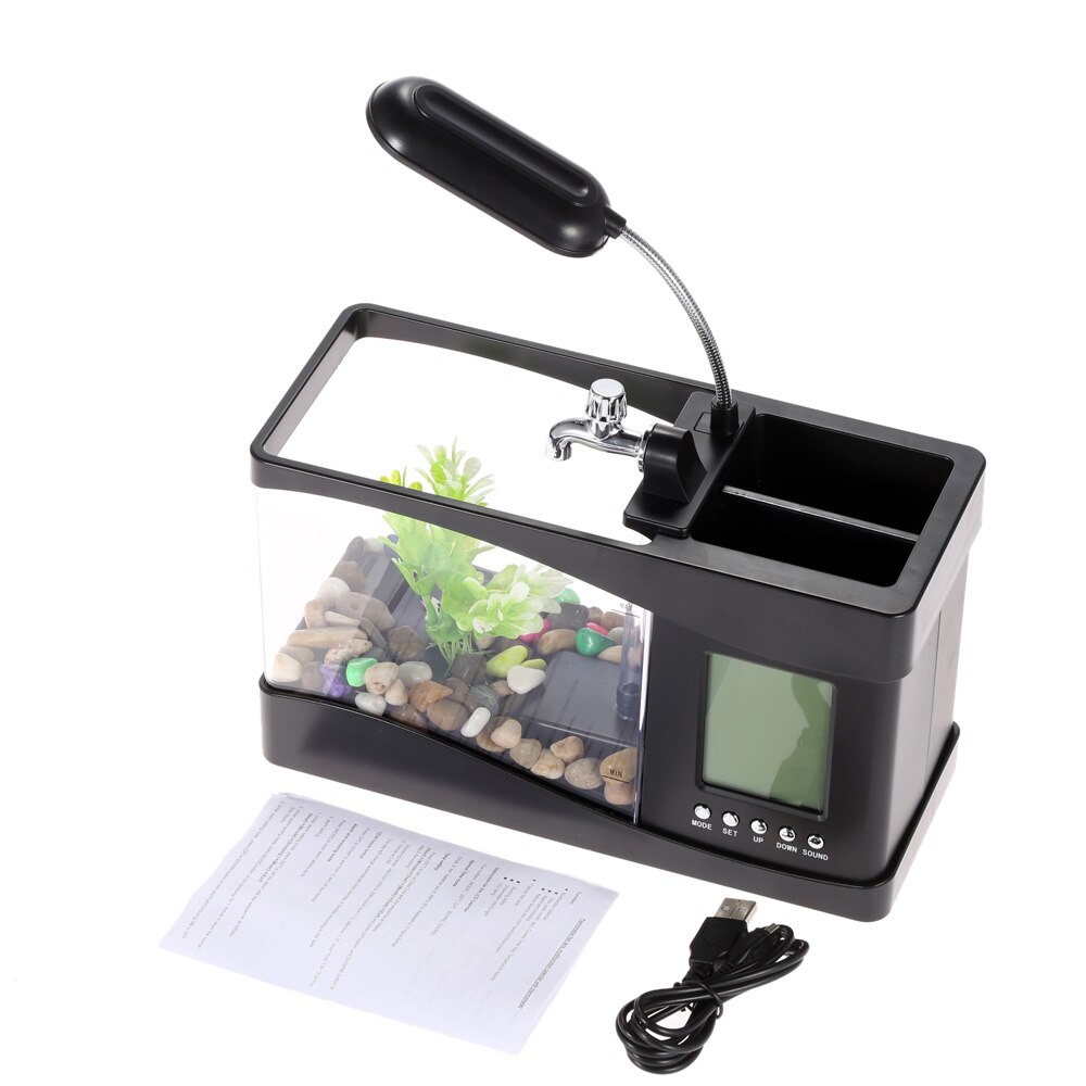 Aquarium Aquarium Usb Mini Aquarium Met Led Lamp Licht Lcd-scherm En Klok Aquarium Aquarium