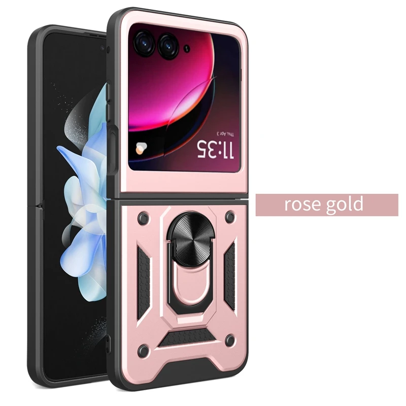 Armor Shockproof Case Voor Motorola Razr 50 40 Ultra Moto Razr + Plus 2024 2023 Cover Met Ring Magnetische houder Coque Fundas: Aluminium / WHITE