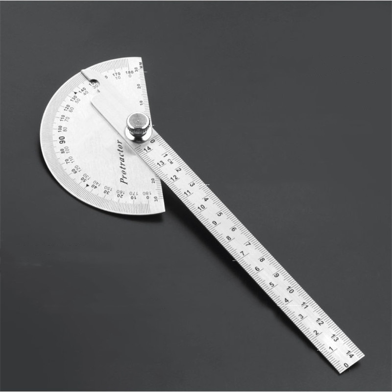1pcs Stainless Steel Protractor Round Head Rotary Angle Rule metal Arm Ruler Adjustable Multifunction Mathematics Measuring Tool