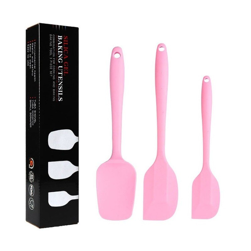 Spatola per pasticceria 3 pezzi per torta piccola spatola in silicone accessori da cucina grandi cucchiaio da cucina spatole in gomma strumenti di cottura: Colore rosa