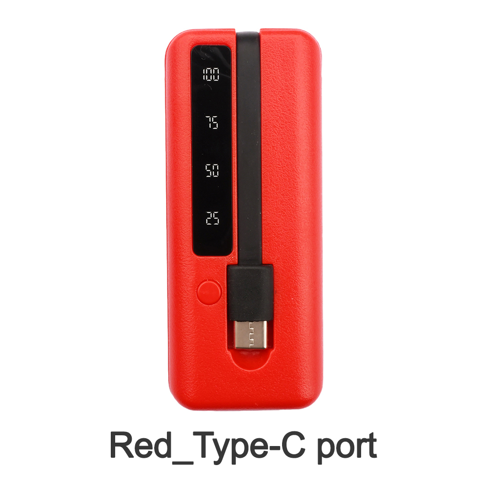 1*18650/18700/20700/21700 Lithium Battery Power Bank Case Type-C USB Charger Outer Case Plastic Shell with LCD Display and Cable: RED