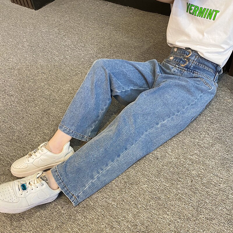 Wide Leg Jeans For Girls Teenage Children Jeans Elastic Ruffle Waist Belt Denim Pants Kids Trousers For Teen Girls 12 14