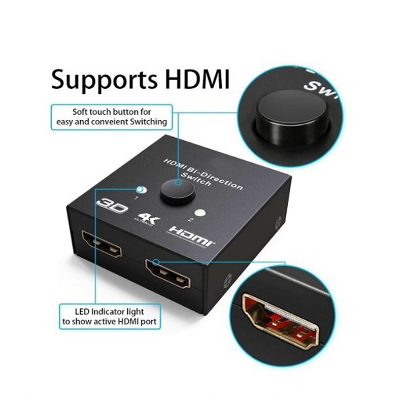 4K X 2K Hdmi-Compatibel 2 Poorten Bi-Directionele Schakelaar 1X2 Splitter/2X1 Switch Hdmi-Compatibel Switcher Splitter Ultra