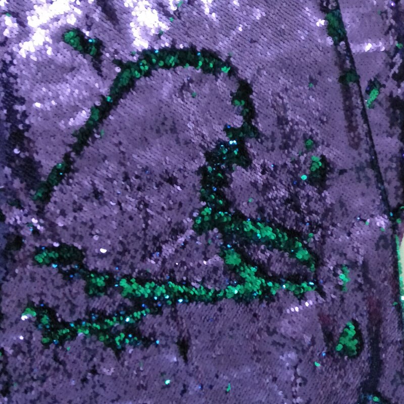 65 x 50cm bling bling romantisk lilla og grønnblå farge paljett dobbeltsidig vendbart paljettstoff sateng bakside paljettstoff