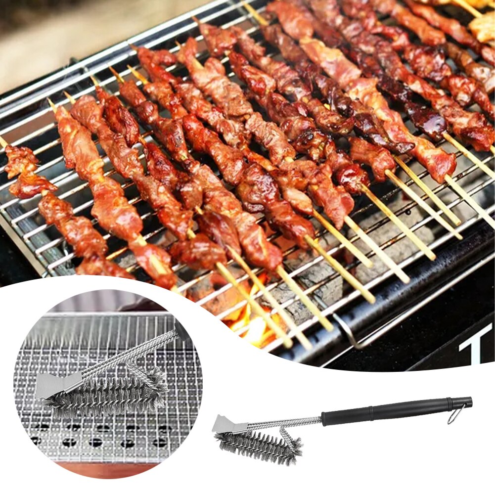 Portable Wire BBQ Home Tools Grate Scraper Outdoor Grill Cleaning Brush Ergonomic Stainless Steel Bristle Barbecue Long Handle