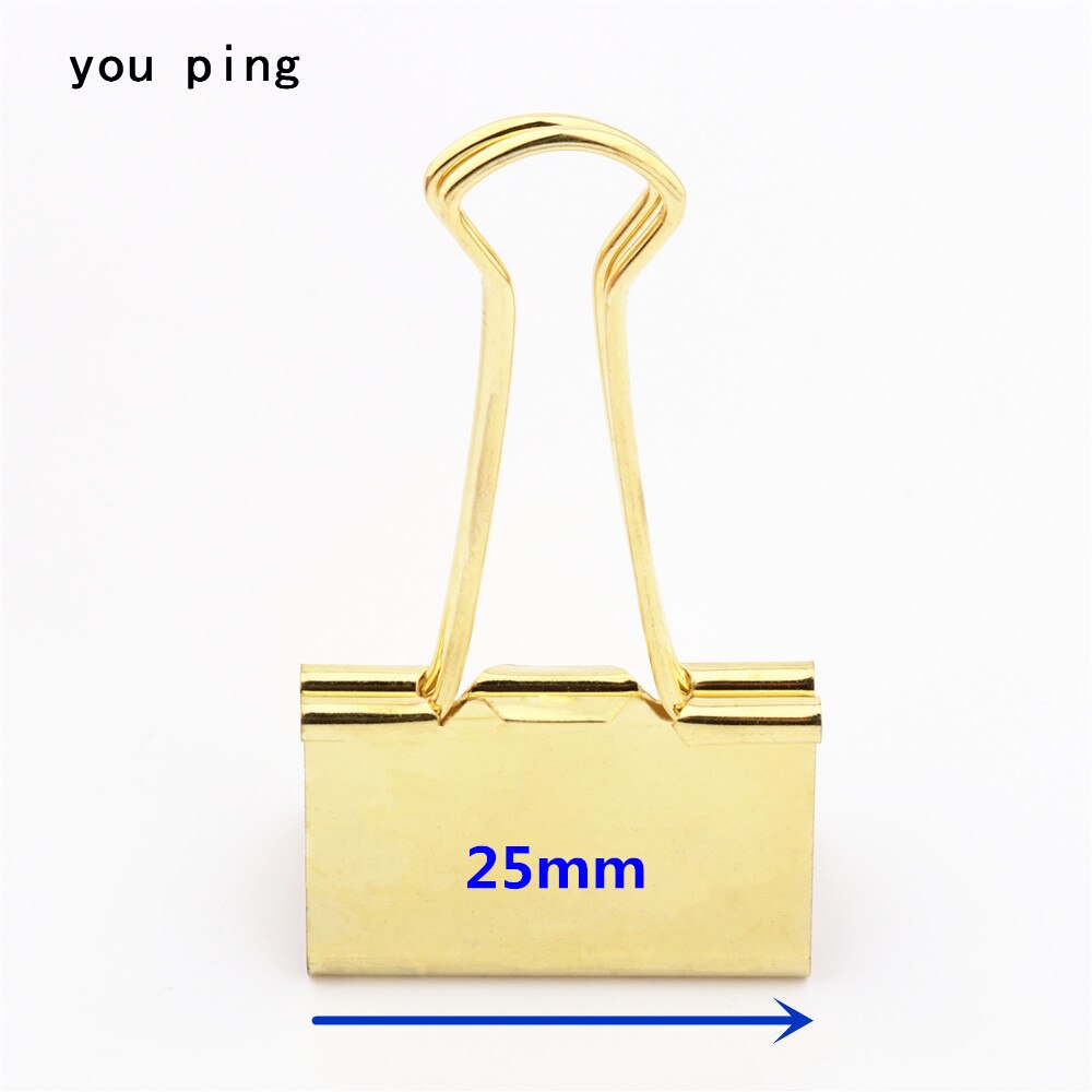 3 Colors 15mm 19mm 25mm 32mm 41mm 51mm Clamp Paper Binder Clips Bookmark Clips Memo Clip Student School Office Supplies: Golden-25mm