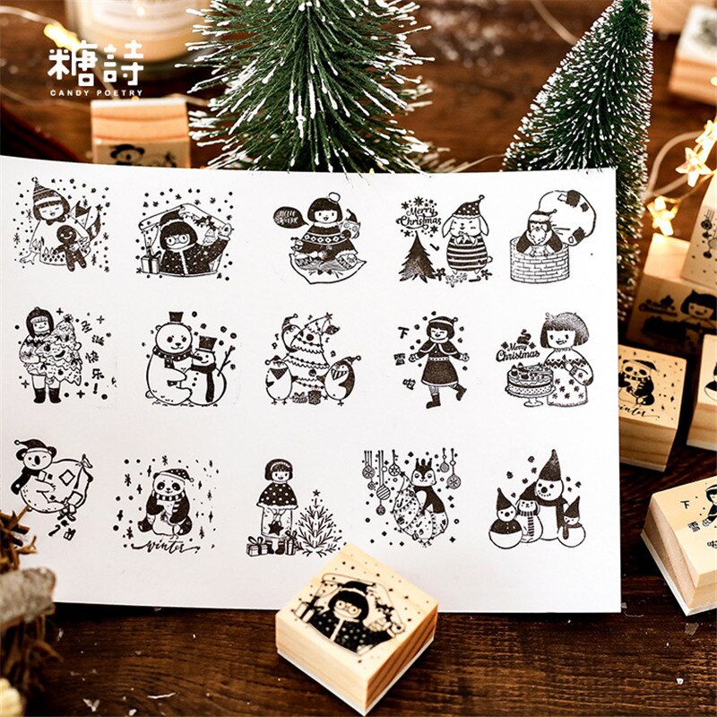 1 stks mooie meisjes & sneeuwpop Serie Dozen Houten Stempel speelgoed Scrapbook DIY Fotoalbum Kaart Decoratie Craft Hout Rubber stempel Speelgoed