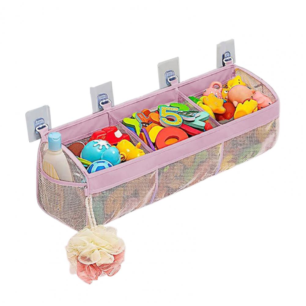 Sac de rangement de jouets de salle de bains, sac de rangement de jouets de bain à 3 compartiments de dessin animé, jouet de baignoire mural pratique pour salle de bain: Rose