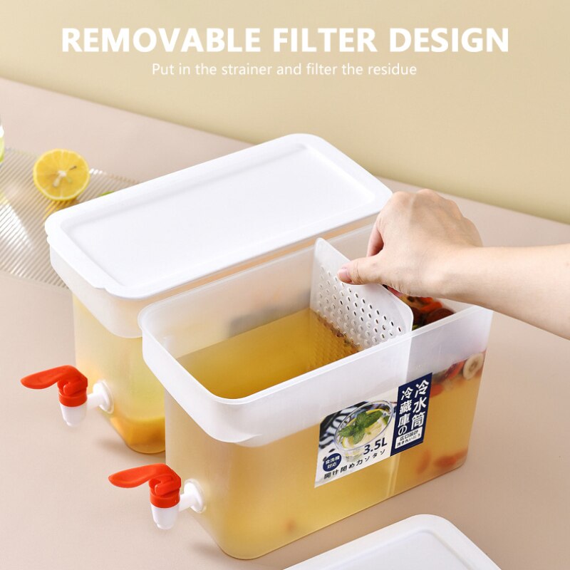 Round/Rectangular Cold Kettle With Faucet Fruit Juice Dispenser Bucket Refrigerator Cool Kettle Large Capacity Water Jug Kitchen