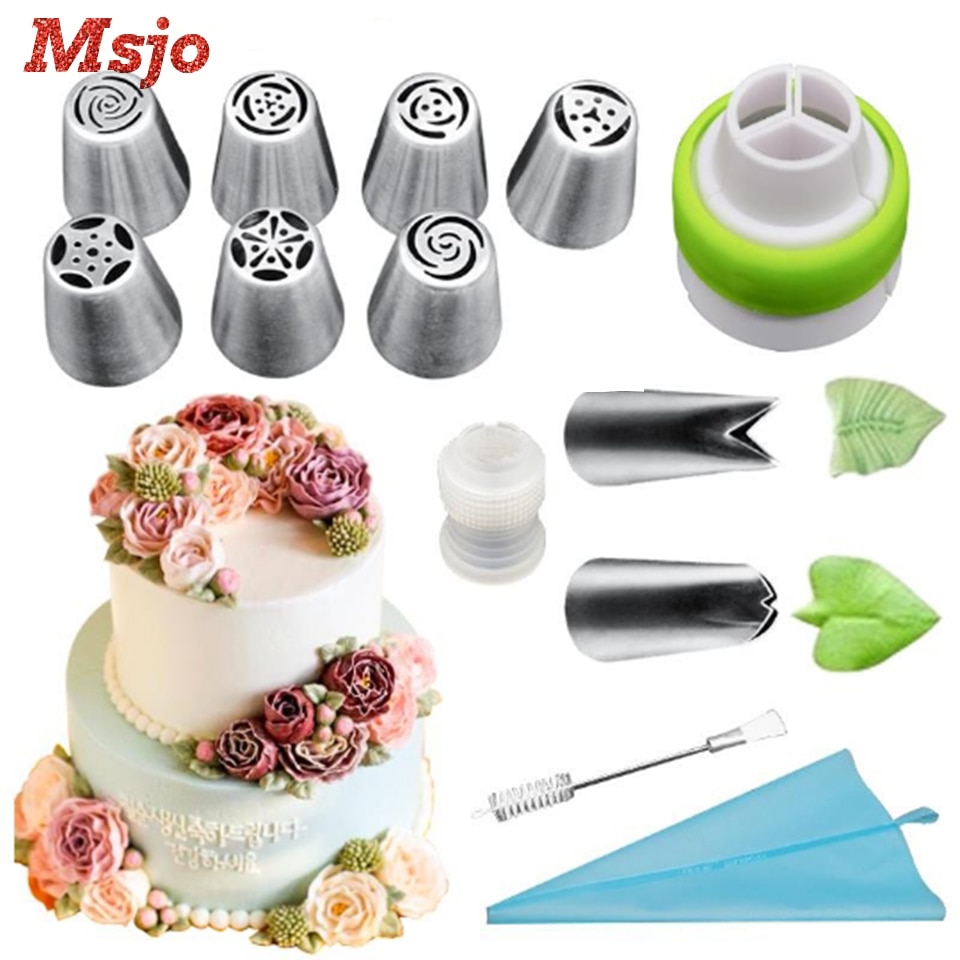 Msjo 11 Uds boquillas rusas de glaseado de tulipán boquillas de pastelería inoxidable boquillas de bolsa de confitería boquillas con acabado de hojas Juego de Herramientas de decoración de pasteles