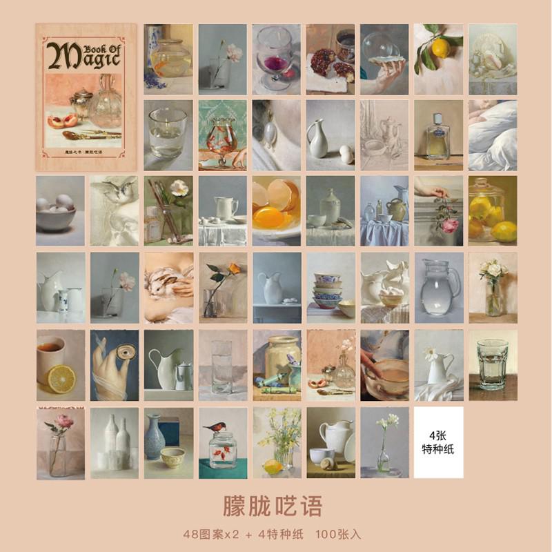 100 ark/paket vintage magisk bok tema anteckningsblock retro bärbart anteckningsblock journal scrapbook diy dekor material papper mini anteckning: G