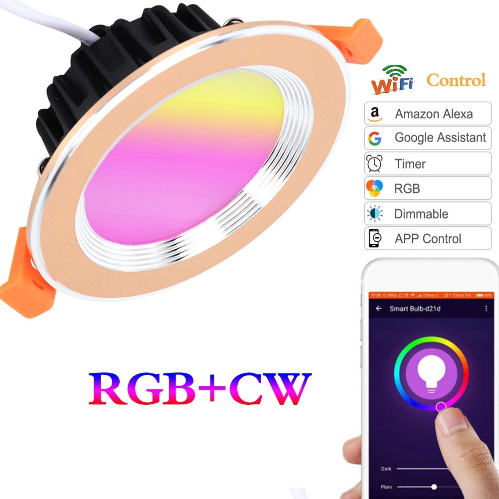 Lámpara LED inteligente regulable para techo lámpara de techo con Panel redondo, 10W, RGB + CW, WIFI, aplicación Tuya, 220V / 110V