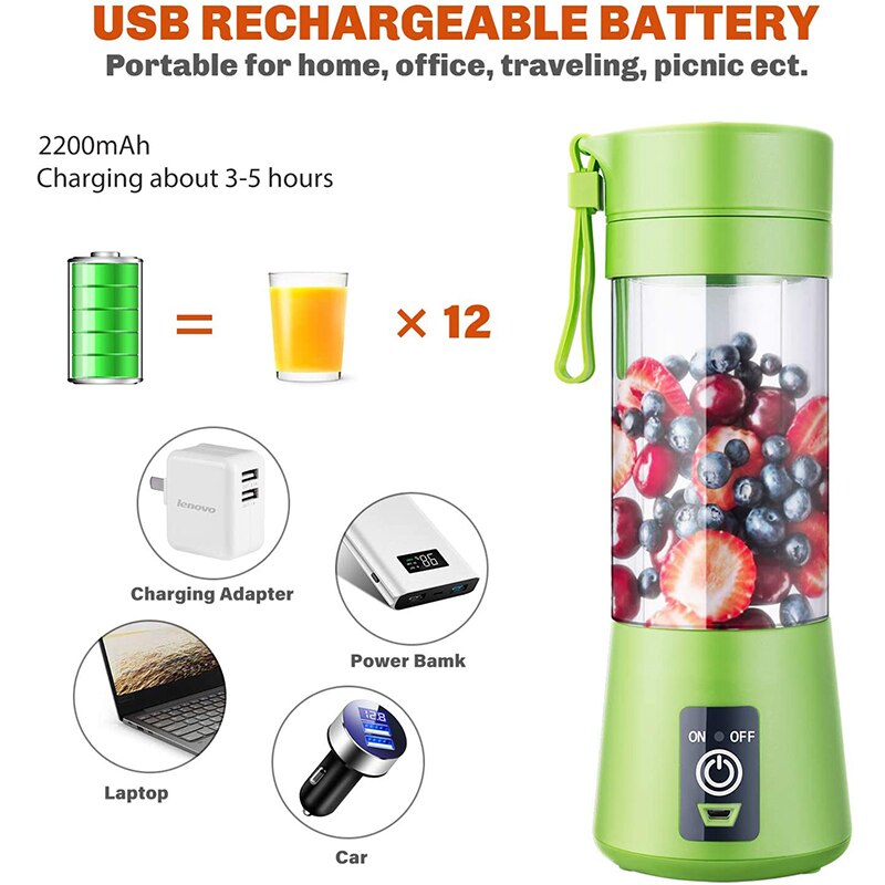 Elektrisk fruktjuicer usb uppladdningsbar handhållen smoothie maker mixer omrörning mini juice grönsakspressare milkshake mixer