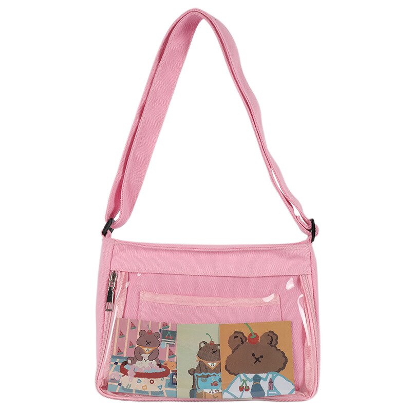 ita bag clear crossbody bag for teenager girls Japanese transparent Canvas little shoulder ita bag 4 colors lovely bag H217: pink