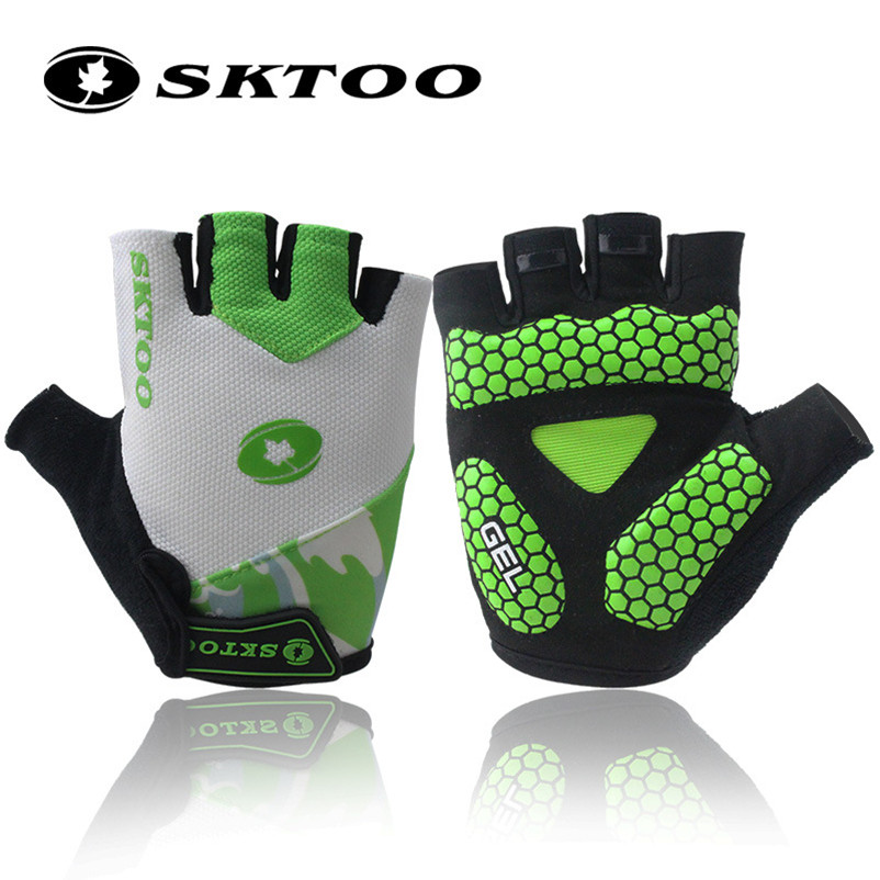 Sktoo sykkelhansker halvfinger anti-hopp sykkelhansker mtb terrengsykkel støtsikre korte hansker for herre/dame: Grønn / Xl