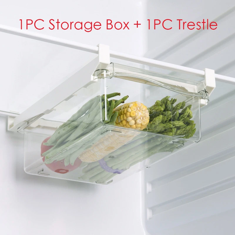 Kitchen Fridge Storage Organizers Drawer Refrigerator Baskets Rack Organizer Eggs Fruit Fridge Storage Shelf Kitchen Accessories: Light Grey