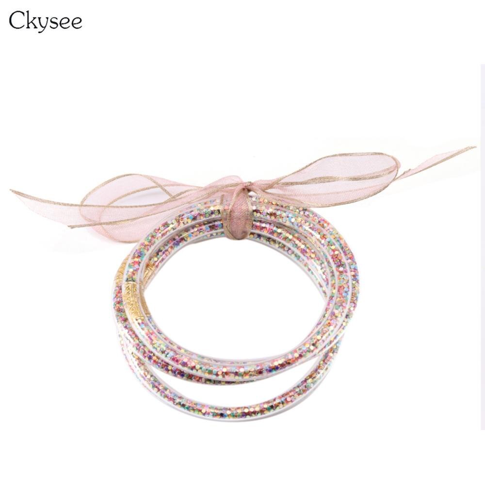 5pc/lot Glitter Silicone Bracelet Set Jelly Bow Circle Big Multi-layer Bracelet Bangle For Women Girl Bangles Jewelry: colorful