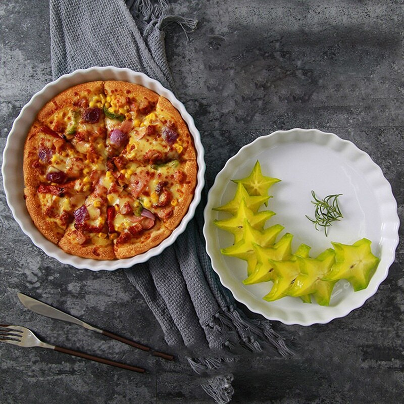 8 Inch Ceramic Round Cheese Baked Plate Pan High Temperature 600C