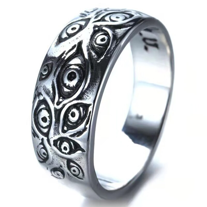 Anelli per occhi di demone Punk Vintage per donna uomo anello di personalità Hip-Hop retrò anello a vita bassa inciso accessori per anelli a croce cava