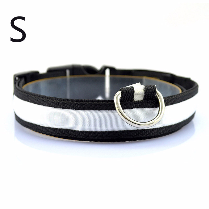 LED Flashlight Dog Cat Collar Glowing Collar Lamp Night Safety Pet Leads Necklace Luminous Bright Decoration Collars For Dogs: White S