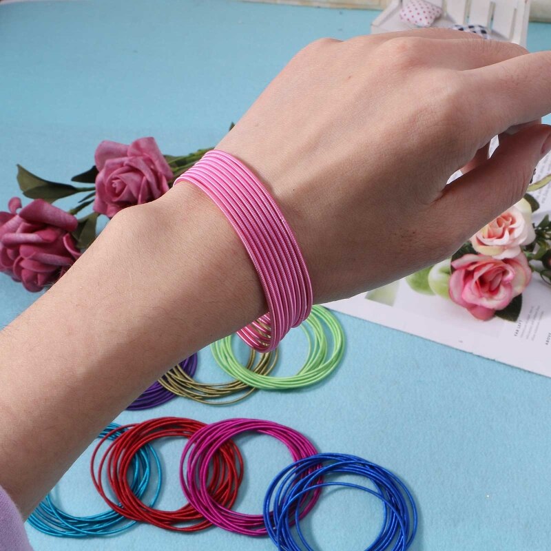 10x Colorful Spiral Bracelet Women Coil Jewelry Carbon Steel Wristband Guitar String Silver Metal Bangle Bracelet Girl H8WF