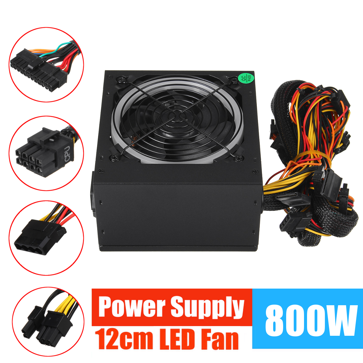 1000W Voeding 12cm Multicolor LED Fan Passieve PFC Stille Ventilator ATX 24 pin 12V PC Computer SATA Gaming PC Voeding