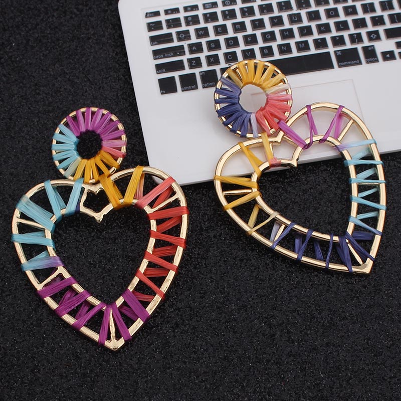 Big Circle Hollow Heart Earrings for Women Geometric Round Bohemian Dangle Earrings Trendy Statement Jewelry