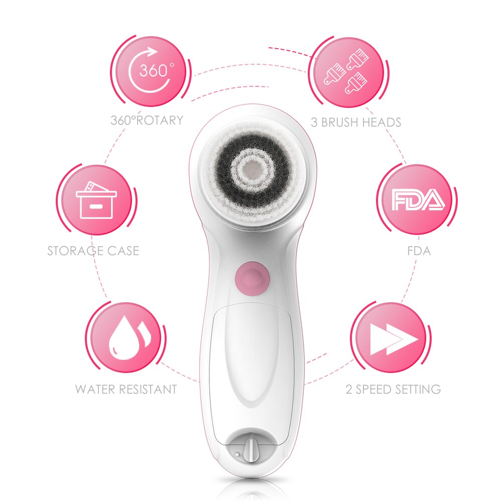 Face Cleansing Brush, TOUCHBeauty Waterproof Facial Spin Brush Set with 3 Brush Heads for Deep Cleansing, Gentle Exfoliating