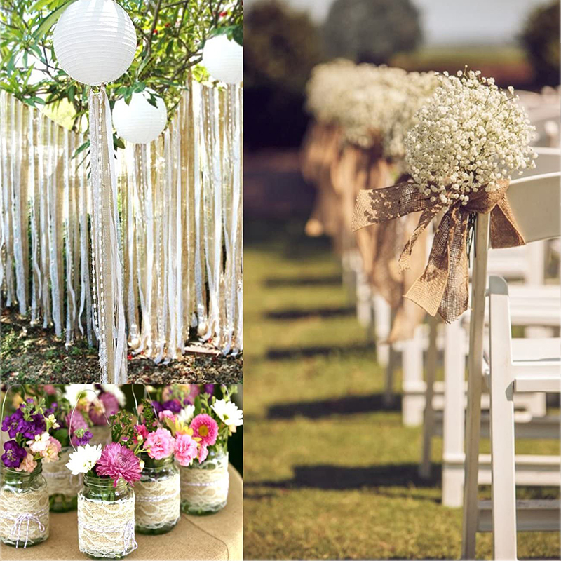 2M/Roll Natuurlijke Jute Grof Linnen Lint Wit Kant Bruiloft Verjaardag Kerst Decoratie Diy Ambachten Retro Verpakking lint