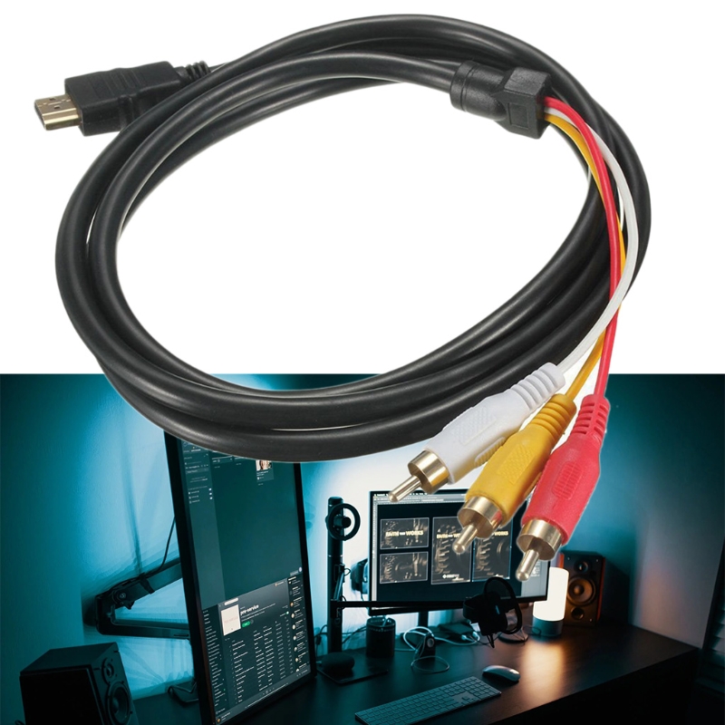 Cable AV de Audio y vídeo de 1,5 m compatible con HDMI macho a 3 adaptador RCA componente convertidor estéreo para TV HDTV DV DVD PC