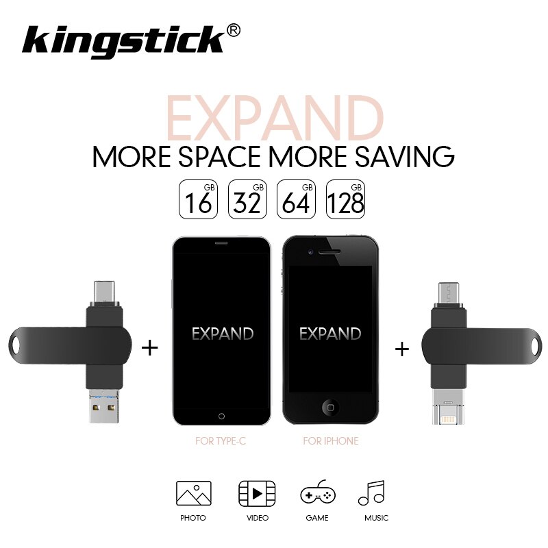 hotsale TYPE C 3in1 USB Flash Drive 64GB Pen Drive 32GB 16GB 8GB Pen Drive package for iPhone