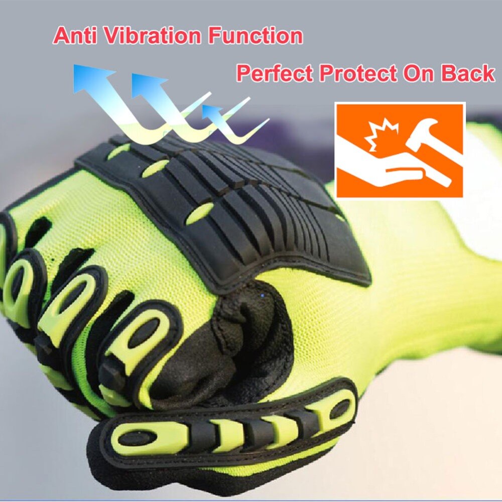 Anti Vibration Work Gloves ANSI A5 With HPPE Cut Resistant Oil-Proof Mechanics Safety Working Glove: DY1350AC-H / M