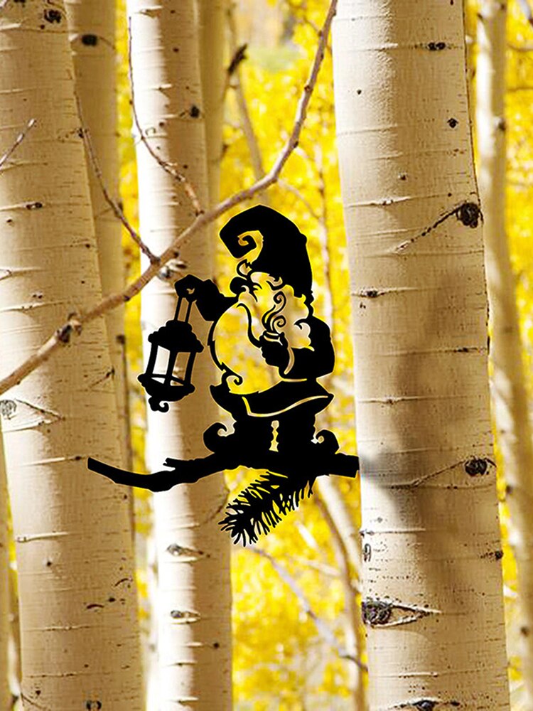 Gnome Decoration Metal Art Garden Backyard Tree Art Silhouette Exquisite Crafted Silhouettes Decoration For Garden Backyard